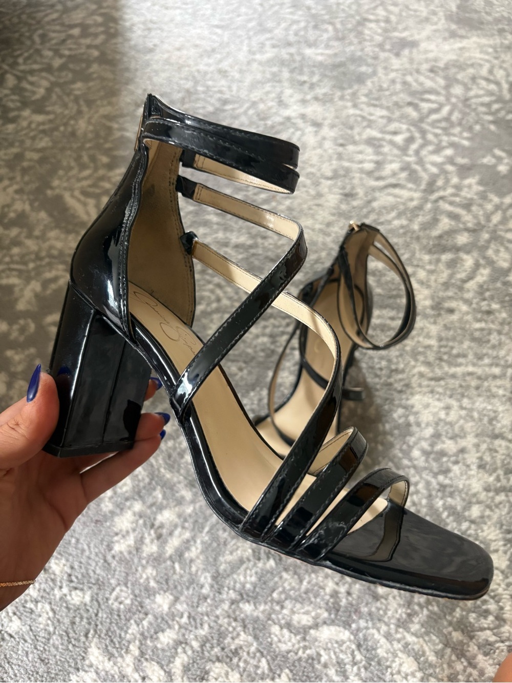 Patent Strappy Block Heel Sandal - Black